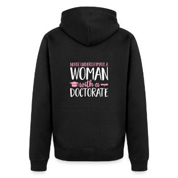 PhD Graduate Doktorgrad Ph.D. Promotion - Unisex Premium Bio Zip Hoodie - Schwarz - Hinten - Nico (187cm)