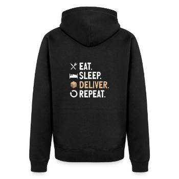 Lieferant Paket Lieferung - Unisex Premium Bio Zip Hoodie - Schwarz - Hinten - Nico (187cm)