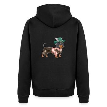 Bayerischer Dackel rot weißes Hemd Tracht Bayern - Unisex Premium Bio Zip Hoodie - Schwarz - Hinten - Nico (187cm)