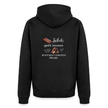 Schoki Pralinen ws - Unisex Premium Bio Zip Hoodie - Schwarz - Hinten - Nico (187cm)