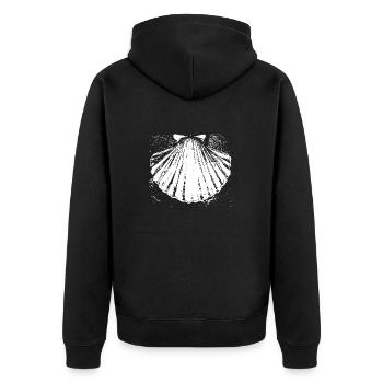 Camino - Scallop - Pilgrimage - Santiago - Unisex Premium Organic Zip Hoodie - black - Back - Nico (187cm)