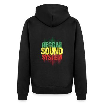 Reggae Sound System - Jamaikanische Musik - Unisex Premium Bio Zip Hoodie - Schwarz - Hinten - Nico (187cm)
