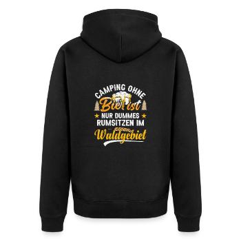 CAMPING OHNE BIER IST NUR DUMMES RUMSITZEN IM... - Unisex Premium Bio Zip Hoodie - Schwarz - Hinten - Nico (187cm)