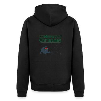 Miauige Weihnachten - Entzückende Katze mit Nikolausmütze - Unisex Premium Bio Zip Hoodie - Schwarz - Hinten - Nico (187cm)