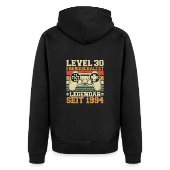 Level 30 freigeschaltet Legendär seit 1994 - Unisex Premium Bio Zip Hoodie - Schwarz - Hinten - Nico (187cm)