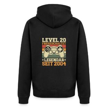 Level 20 freigeschaltet Legendär seit 2004 - Unisex Premium Bio Zip Hoodie - Schwarz - Hinten - Nico (187cm)