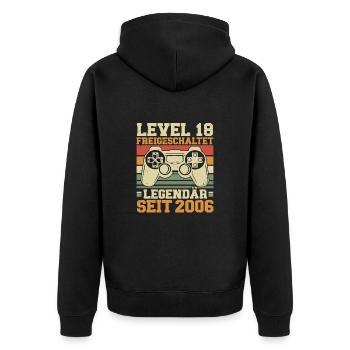 Level 18 freigeschaltet Legendär seit 2006 - Unisex Premium Bio Zip Hoodie - Schwarz - Hinten - Nico (187cm)