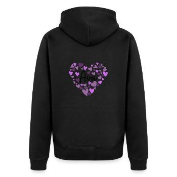 Ava Namensdesign mit herzförmigen lila Herzen - Unisex Premium Bio Zip Hoodie - Schwarz - Hinten - Nico (187cm)