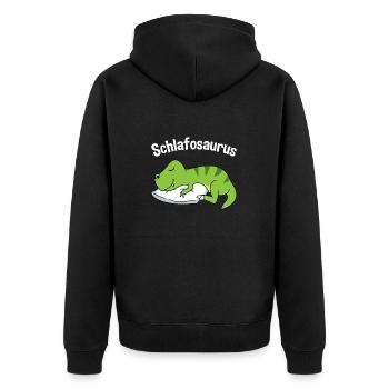 Schlafosaurus T-Rex Dinosaurier Schlafanzug Dino - Unisex Premium Bio Zip Hoodie - Schwarz - Hinten - Nico (187cm)