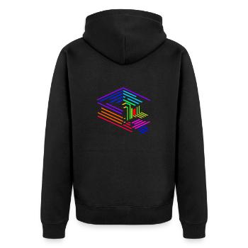 Liniengeometrie eines Objektes in Regenbogenfarben - Unisex Premium Bio Zip Hoodie - Schwarz - Hinten - Nico (187cm)