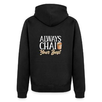 Chai Tee Masala Chai - Unisex Premium Bio Zip Hoodie - Schwarz - Hinten - Nico (187cm)