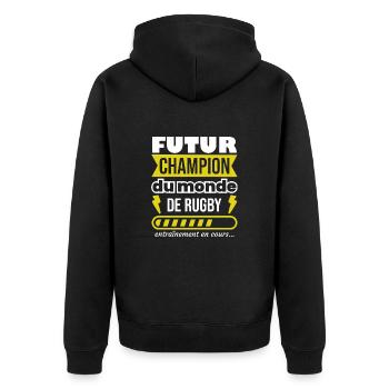 Futur champion du monde de rugby,Sport,Humour - Veste à capuche bio Premium Unisexe - noir - Dos - Nico (187cm)