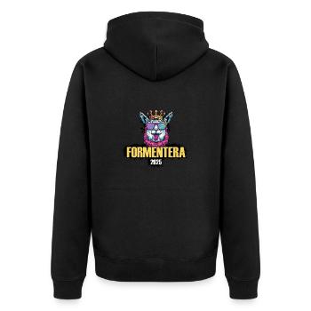 Formentera 2025 Alpaka Party Urlaub - Unisex Premium Bio Zip Hoodie - Schwarz - Hinten - Nico (187cm)