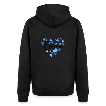 J’adore les cœurs Emma en bleu - Veste à capuche bio Premium Unisexe - noir - Dos - Nico (187cm)