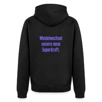Diaper change – our new superpower - Unisex Premium Organic Zip Hoodie - black - Back - Nico (187cm)