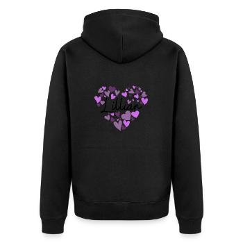 Lillian Namensdesign mit herzförmigem lila Herz - Unisex Premium Bio Zip Hoodie - Schwarz - Hinten - Nico (187cm)