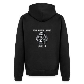 Your time is limited Skull - Unisex Premium Bio Zip Hoodie - Schwarz - Hinten - Nico (187cm)