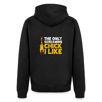 Rubber Chicken Costume Toy Rubber Chicken - Unisex Premium Organic Zip Hoodie - black - Back - Nico (187cm)
