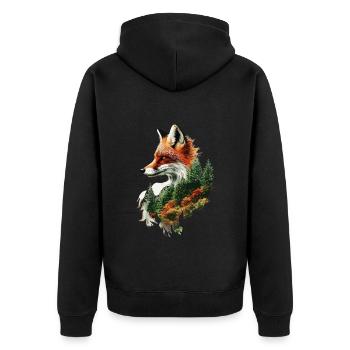 Mystischer Fuchs mit Wald – Naturkunst Design - Unisex Premium Bio Zip Hoodie - Schwarz - Hinten - Nico (187cm)
