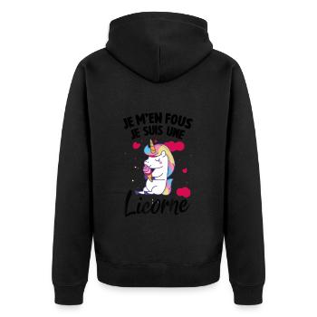 Je M’en Fous je suis une licorne Cadeau - Veste à capuche bio Premium Unisexe - noir - Dos - Nico (187cm)
