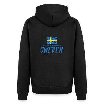 Sweden Sverige Schweden - Unisex Premium Bio Zip Hoodie - Schwarz - Hinten - Nico (187cm)