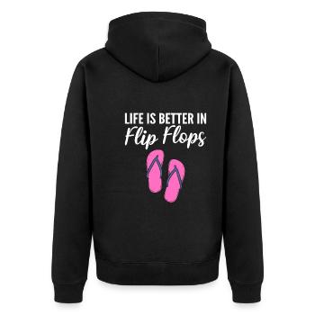 Life Is Better In Flip Flops Flip Flops Verkäufer - Unisex Premium Bio Zip Hoodie - Schwarz - Hinten - Nico (187cm)