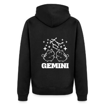 Gemini Zodiac Sign Horoskop -Enthusiast - Unisex Premium Bio Zip Hoodie - Schwarz - Hinten - Nico (187cm)