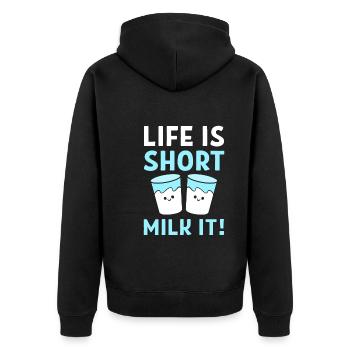 Milch Wortspiele Farmmanager - Unisex Premium Bio Zip Hoodie - Schwarz - Hinten - Nico (187cm)