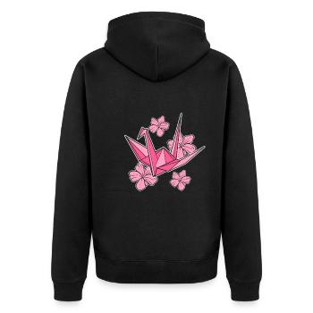 Sakura Origami Handwerker - Unisex Premium Bio Zip Hoodie - Schwarz - Hinten - Nico (187cm)