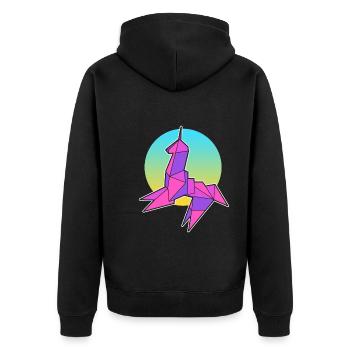 Unicorn Origami Origamist - Unisex Premium Bio Zip Hoodie - Schwarz - Hinten - Nico (187cm)