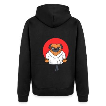 Mops Karate Karate -Studenten - Unisex Premium Bio Zip Hoodie - Schwarz - Hinten - Nico (187cm)