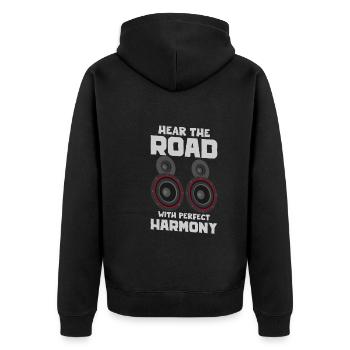 AUDIOLOGIST / CAR STEREO : Run Your System - Unisex Premium Organic Zip Hoodie - black - Back - Nico (187cm)