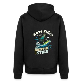 Lustiger Surfer, Der Skelett-strand-stoke-brandung - Unisex Premium Bio Zip Hoodie - Schwarz - Hinten - Nico (187cm)