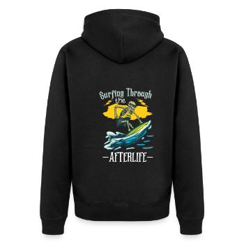 Lustiger Surfer, Der Skelett-strand-stoke-brandung - Unisex Premium Bio Zip Hoodie - Schwarz - Hinten - Nico (187cm)
