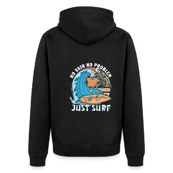 Lustiger Surfer, Der Skelett-strand-stoke-brandung - Unisex Premium Bio Zip Hoodie - Schwarz - Hinten - Nico (187cm)