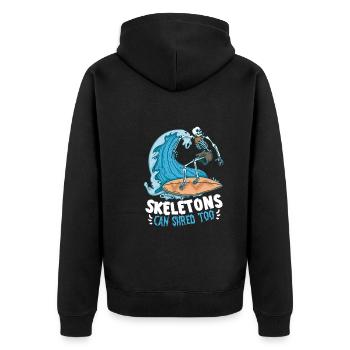 Lustiger Surfer, Der Skelett-strand-stoke-brandung - Unisex Premium Bio Zip Hoodie - Schwarz - Hinten - Nico (187cm)