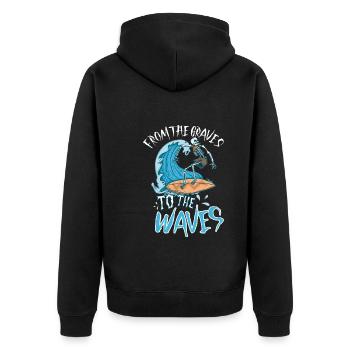 Lustiger Surfer, Der Skelett-strand-stoke-brandung - Unisex Premium Bio Zip Hoodie - Schwarz - Hinten - Nico (187cm)