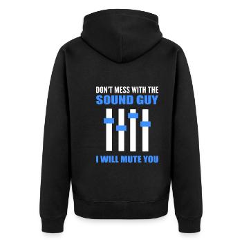 Lustiger Sound -Typ Tontechniker - Unisex Premium Bio Zip Hoodie - Schwarz - Hinten - Nico (187cm)