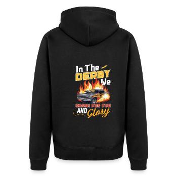Demo Derby Demolition Derby Demolition Derby - Unisex Premium Bio Zip Hoodie - Schwarz - Hinten - Nico (187cm)