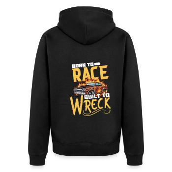 Demo Derby Demolition Derby Demolition Derby - Unisex Premium Bio Zip Hoodie - Schwarz - Hinten - Nico (187cm)
