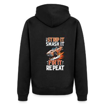 Demo Derby Demolition Derby Demolition Derby - Unisex Premium Bio Zip Hoodie - Schwarz - Hinten - Nico (187cm)