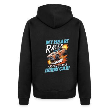 Demo Derby Demolition Derby Demolition Derby - Unisex Premium Bio Zip Hoodie - Schwarz - Hinten - Nico (187cm)