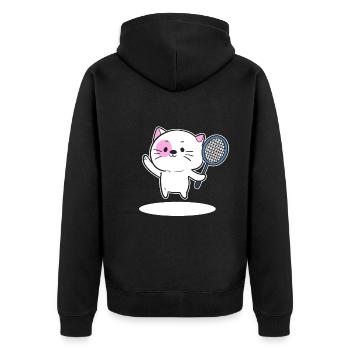 Katze spielt Badminton Federballspieler - Unisex Premium Bio Zip Hoodie - Schwarz - Hinten - Nico (187cm)