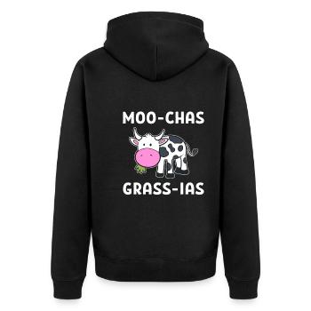 Moo-chas Grass-ias Milchbauer - Unisex Premium Bio Zip Hoodie - Schwarz - Hinten - Nico (187cm)