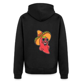 Lachender Chili -Pfeffer Komiker - Unisex Premium Bio Zip Hoodie - Schwarz - Hinten - Nico (187cm)