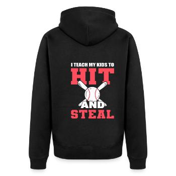 I Teach My Kids To Hit And Steal Baseballspieler - Unisex Premium Bio Zip Hoodie - Schwarz - Hinten - Nico (187cm)
