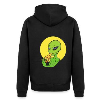 Alien Pizza Pizzabäcker - Unisex Premium Bio Zip Hoodie - Schwarz - Hinten - Nico (187cm)