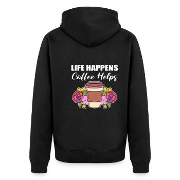 Life Happens Coffee Helps Barmann - Unisex Premium Bio Zip Hoodie - Schwarz - Hinten - Nico (187cm)