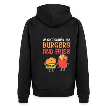 We Go Together Like Burgers And Fries - Unisex Premium Bio Zip Hoodie - Schwarz - Hinten - Nico (187cm)