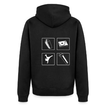 Elemente des Hip -Hops Radio Sprecher - Unisex Premium Bio Zip Hoodie - Schwarz - Hinten - Nico (187cm)